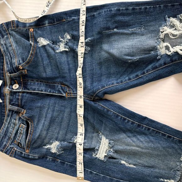 Kancan jeans women's size 9/28 Distressed Raw‎ Hem Denim Edgy Ripped Medium Wash - Picture 6 of 8